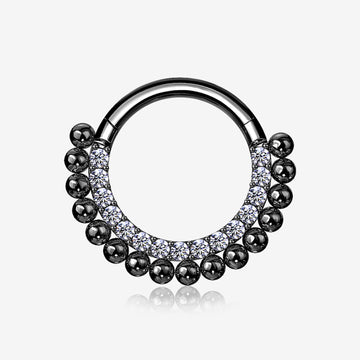Blackline Royal Bali Beads Arc Sparkle Seamless Clicker Hoop Ring-Clear Gem